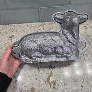 Renalde Vintage Cast Aluminum 3D Lamb Cake Mold Easter Baking Pan with Recipe